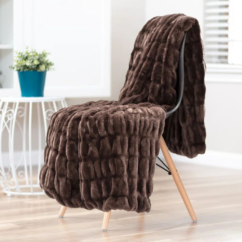 Mocha Faux Fur Reversible Throw Blanket 50x65 Inches