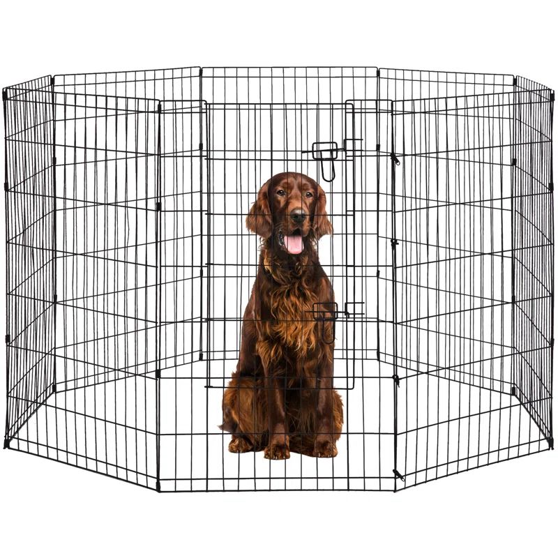 Black Metal 48-Inch Portable Pet Playpen with 8 Panels