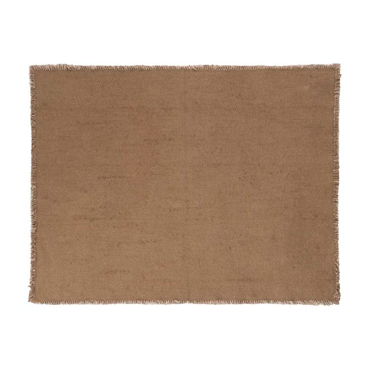 Tan Woven Cotton Rectangular Placemat with Fringe