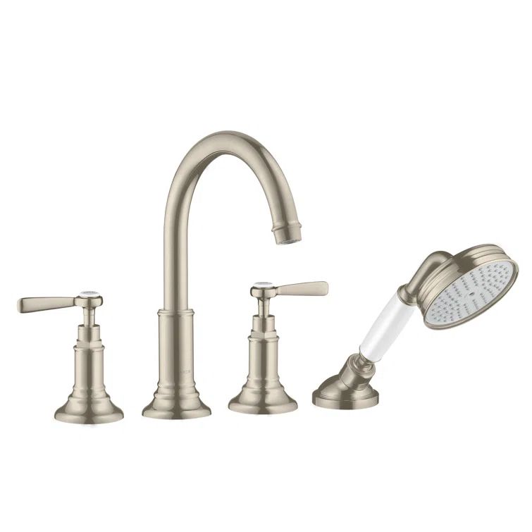 Polished Nickel Brass Widespread Deck Mounted Faucet with Handshower