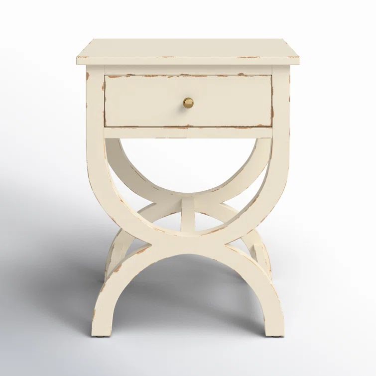 Vintage Cream Transitional Poplar End Table with Zinc Knob