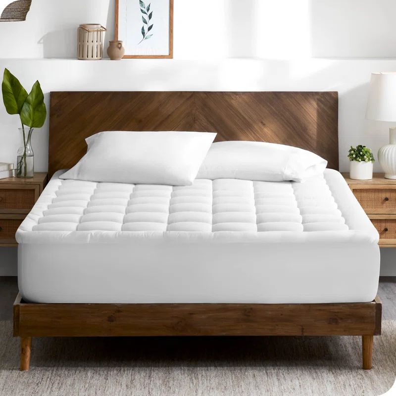 Twin Size White Cotton Top Down Alternative Mattress Pad