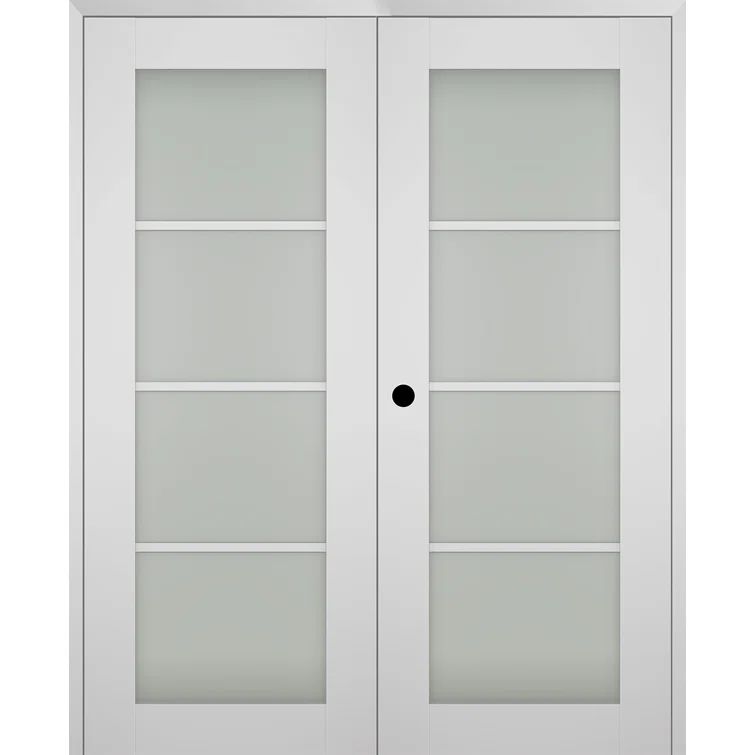 Polar White Composite Prehung Double Door with Frosted Glass Panels