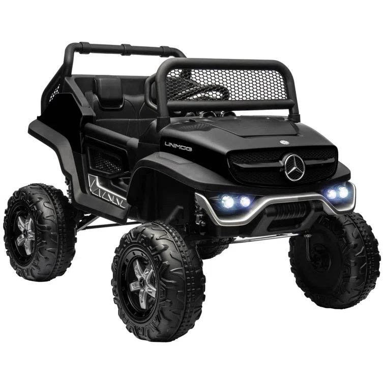 Black 12V Mercedes-Benz Unimog Ride-On Truck with Remote Control