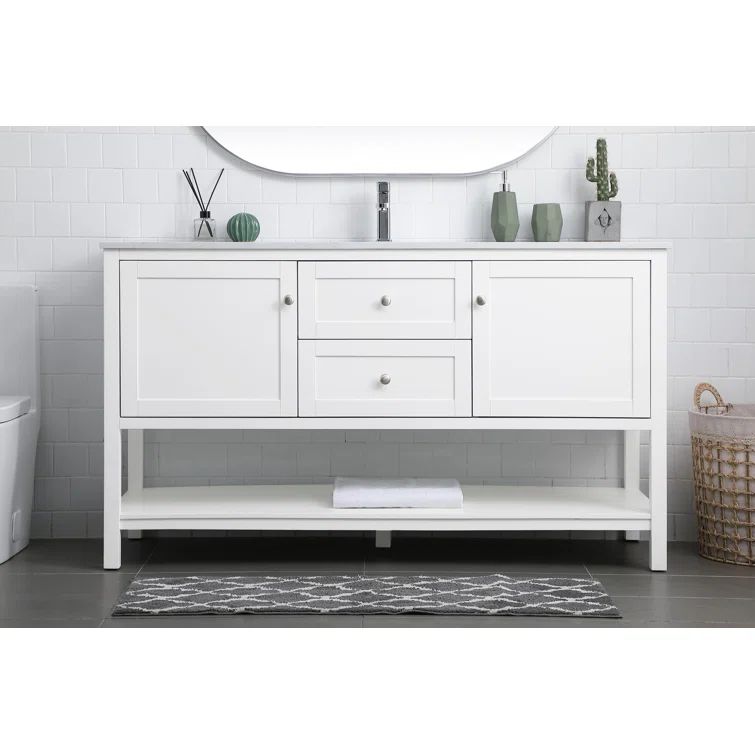 Heath 60'' White Freestanding Double Bathroom Vanity with Engineered Marble Top