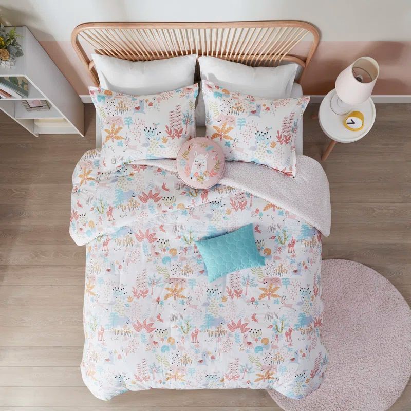 Blush Twin Cotton Reversible Woodland Animal Comforter Set