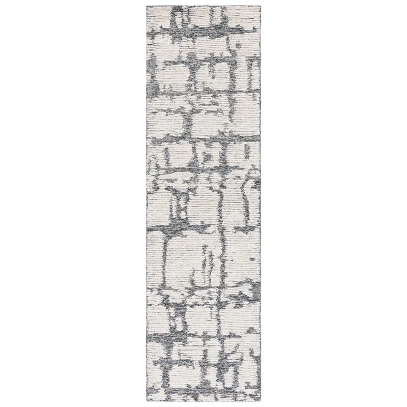 Charcoal and Ivory Hand-Tufted Wool Runner Rug