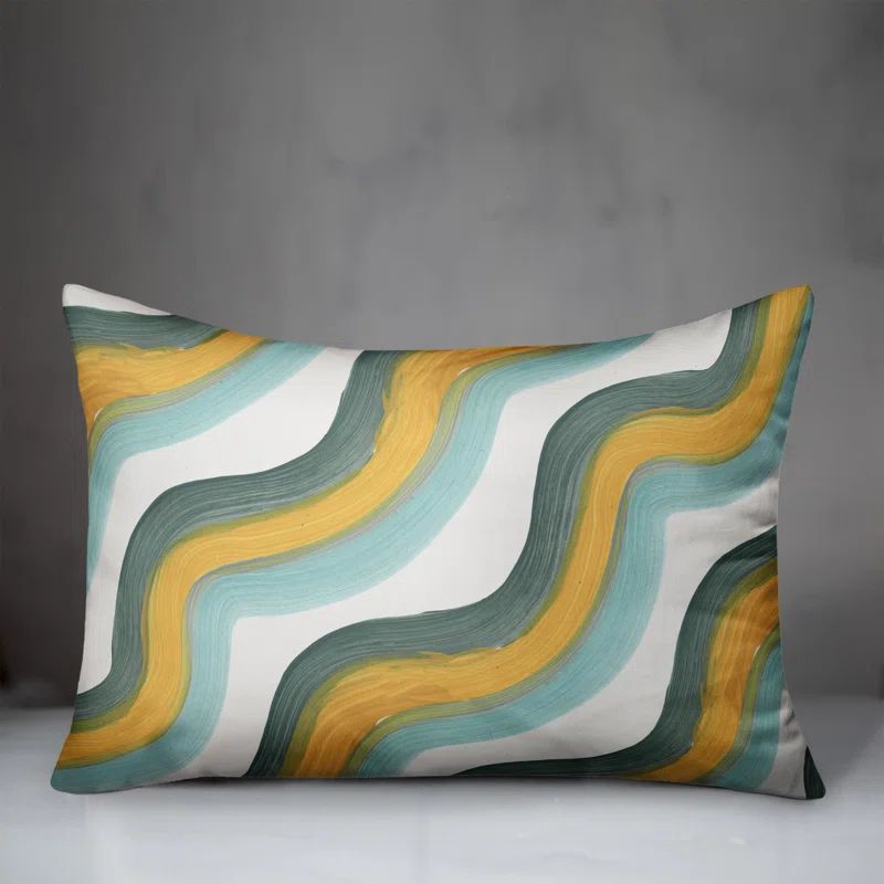 Yellow and Green Waves Rectangular Indoor/Outdoor Pillow