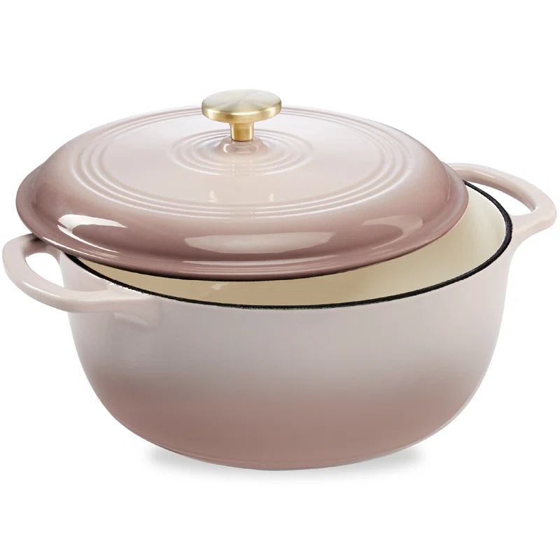 Mushroom Beige 6 Quart Enameled Cast Iron Round Dutch Oven with Lid