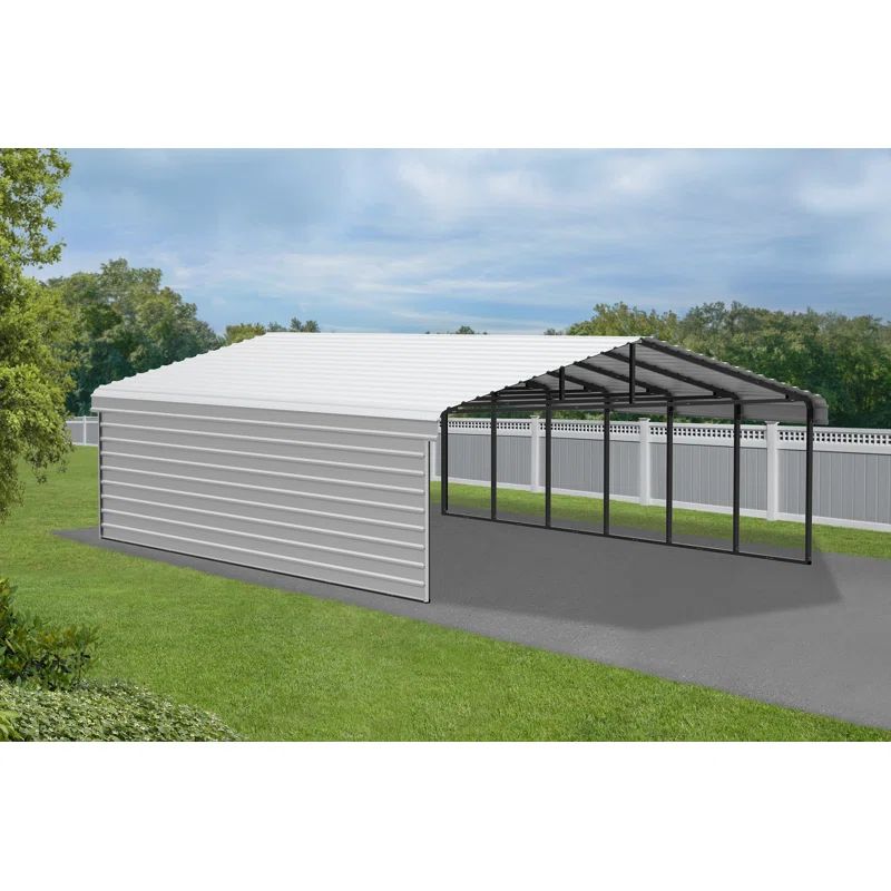 20 x 29 ft Eggshell Steel Carport Kit with Enclosure