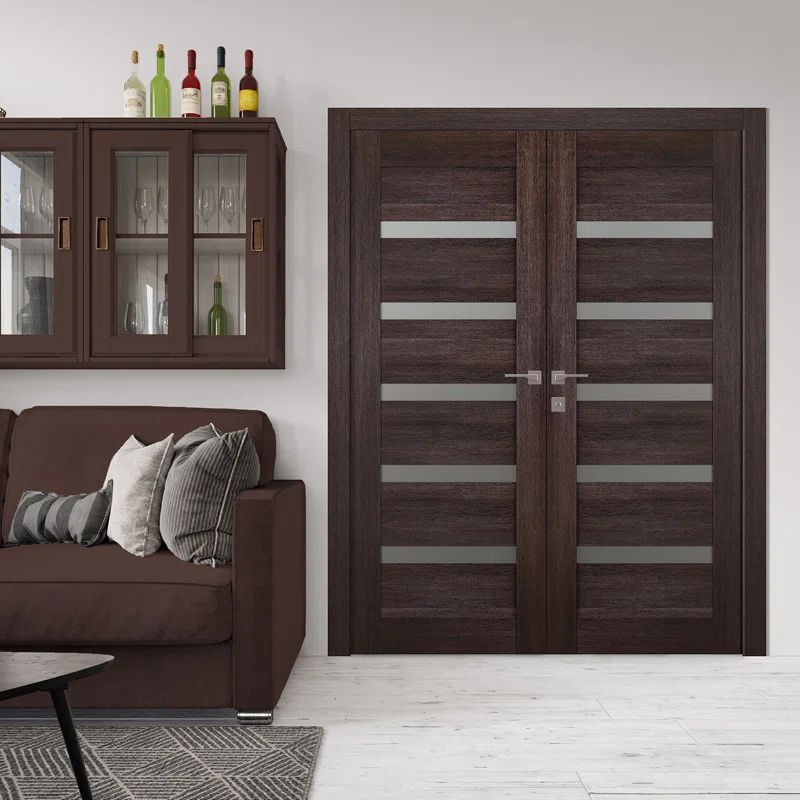 Veralinga Oak and Frosted Glass Double Prehung French Door