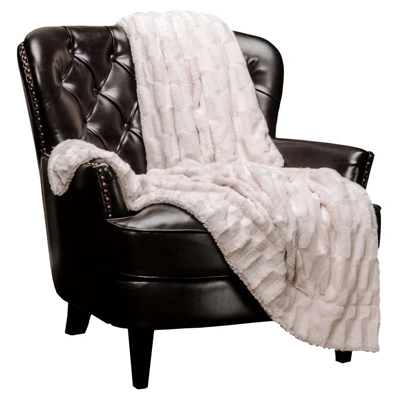 Cream Reversible Faux Fur and Sherpa Throw Blanket 50" x 65"
