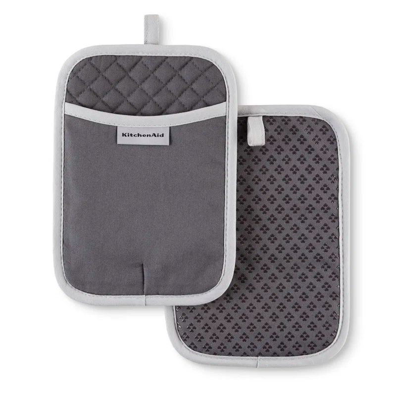 Charcoal Gray Silicone Cotton Pot Holder Set, 2-Piece