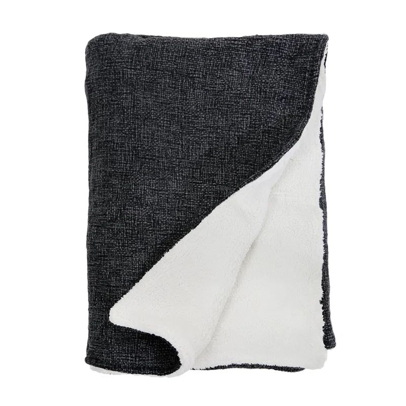 Charcoal Fleece Sherpa Throw Blanket with Pillow Set