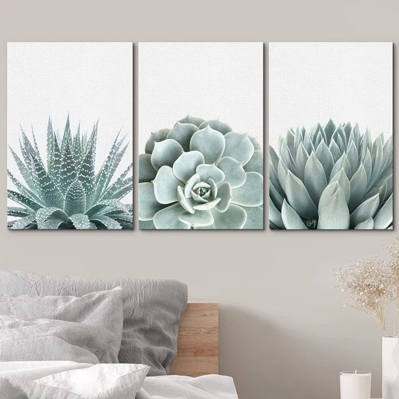 Green Geometric Succulent and Cactus Canvas Art Set