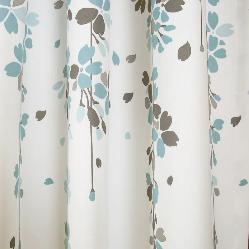 Blue Gray Floral Blackout Polyester Rod Pocket Window Panels