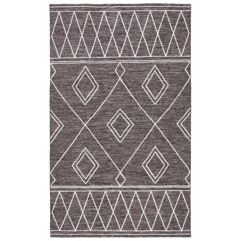 Ivory and Brown Handwoven Wool Cotton Area Rug