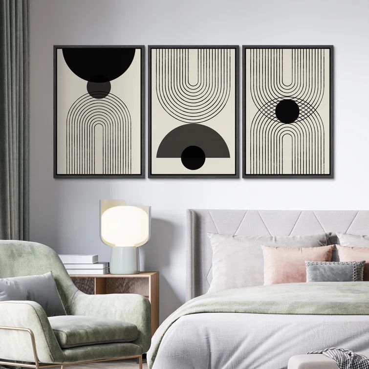 Black Framed Geometric Abstract Canvas Print Set - 16" x 24"
