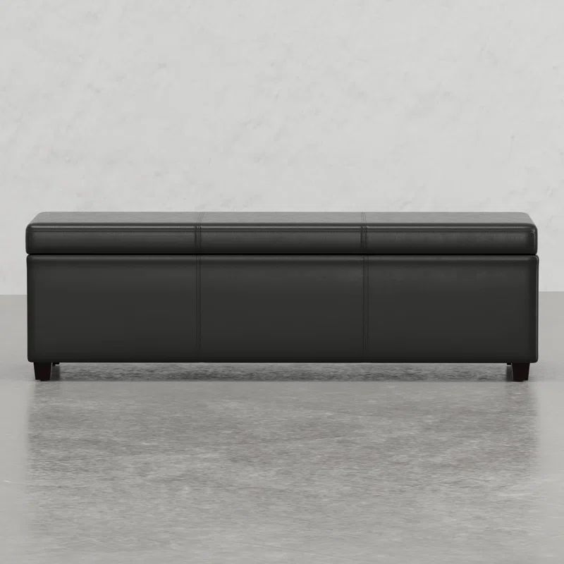 Midnight Black Faux Leather Extra Large Storage Ottoman Bench
