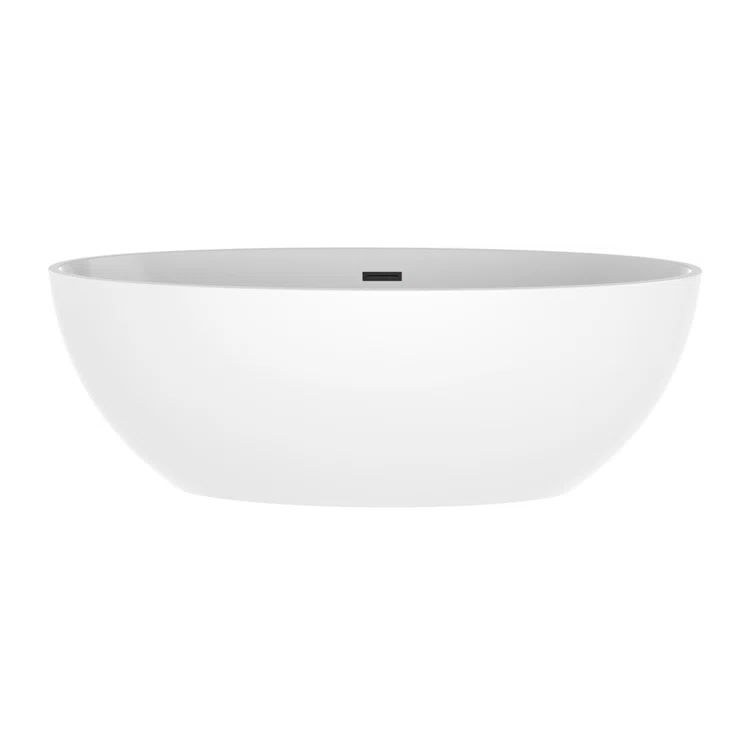 White Acrylic Freestanding Soaking Bathtub with Matte Black Overflow