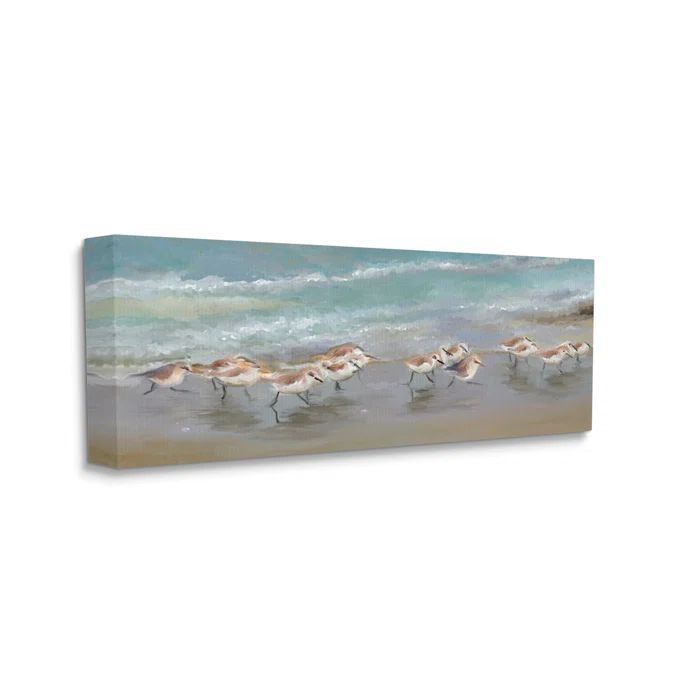 Sandpiper Flock Coastal Landscape Canvas Wall Art, 24 x 10 Inches