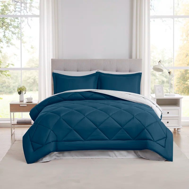 Navy Full Reversible Microfiber Down Alternative Bed in a Bag Set