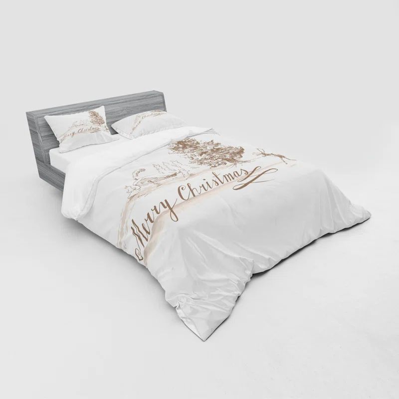 Vintage Christmas Twin XL Brown and White Duvet Set