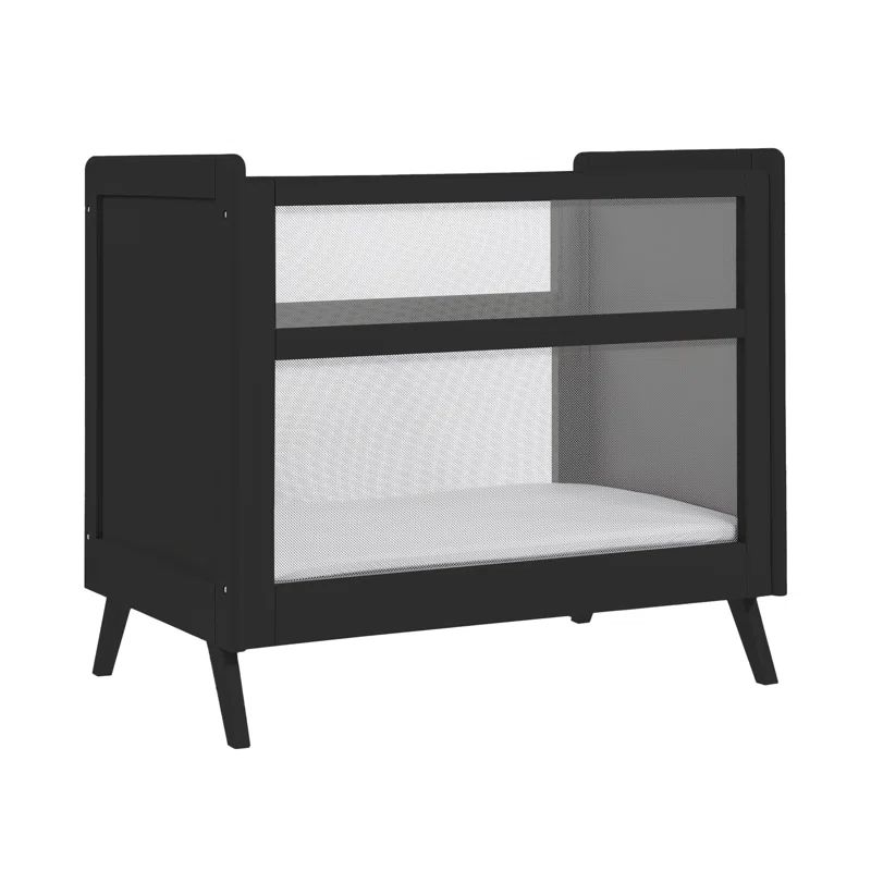 Black Breathable Mesh 2-in-1 Mini Crib with Mattress