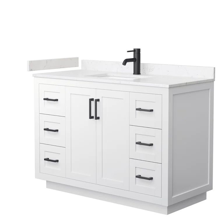 Miranda 48" White Vanity with Carrara Marble Top and Black Hardware