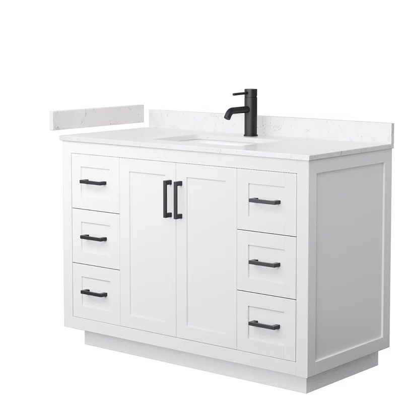 Miranda 48" White Vanity with Carrara Marble Top and Black Hardware