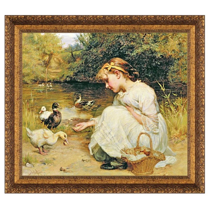 Victorian Style Canvas Painting with Gold-Toned Frame