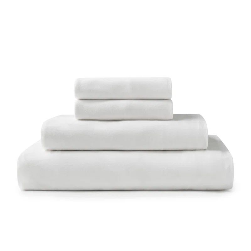 Full White Cotton Jersey Knit Sheet Set with Pillowcases