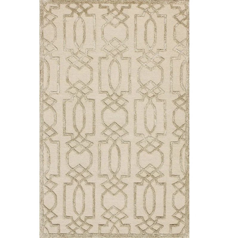 Ivory and Sand Hand-Tufted Wool Geometric Rug
