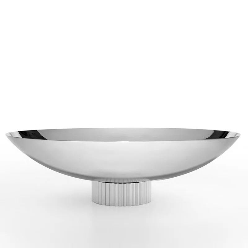Silver Round Glass Fruit Bowl with Metallic Finish