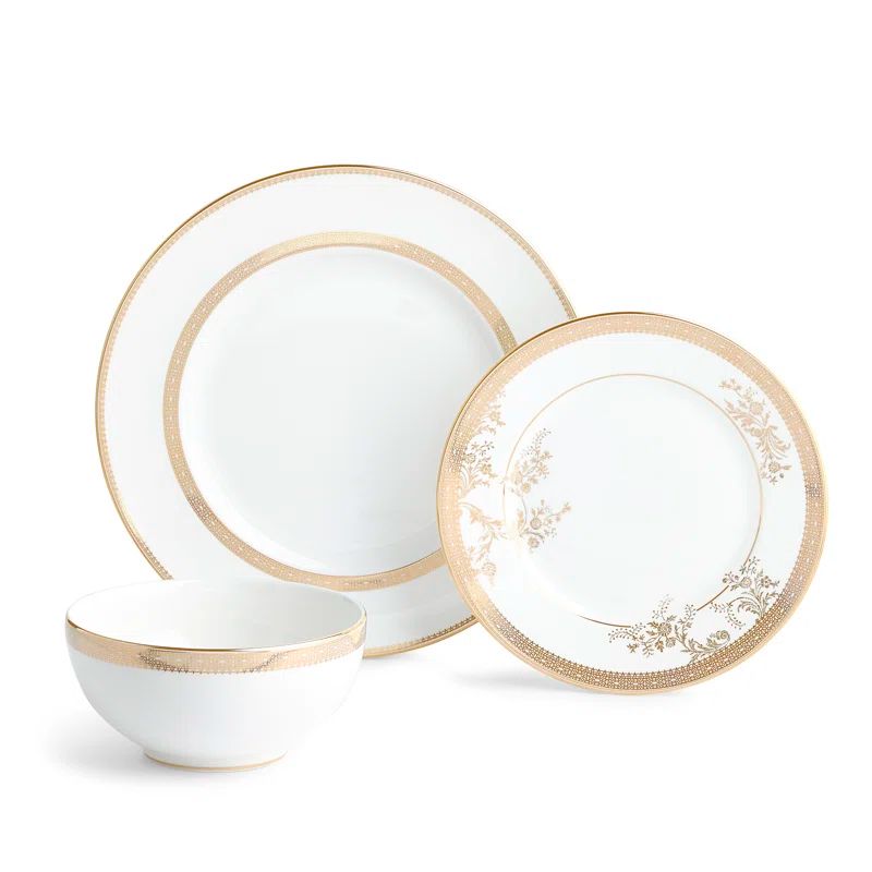Gold Porcelain Lace 12-Piece Dinnerware Set