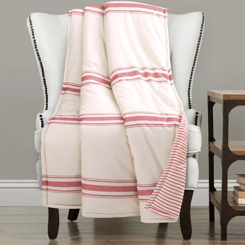 Red and White Cotton Reversible Toddler Throw Blanket