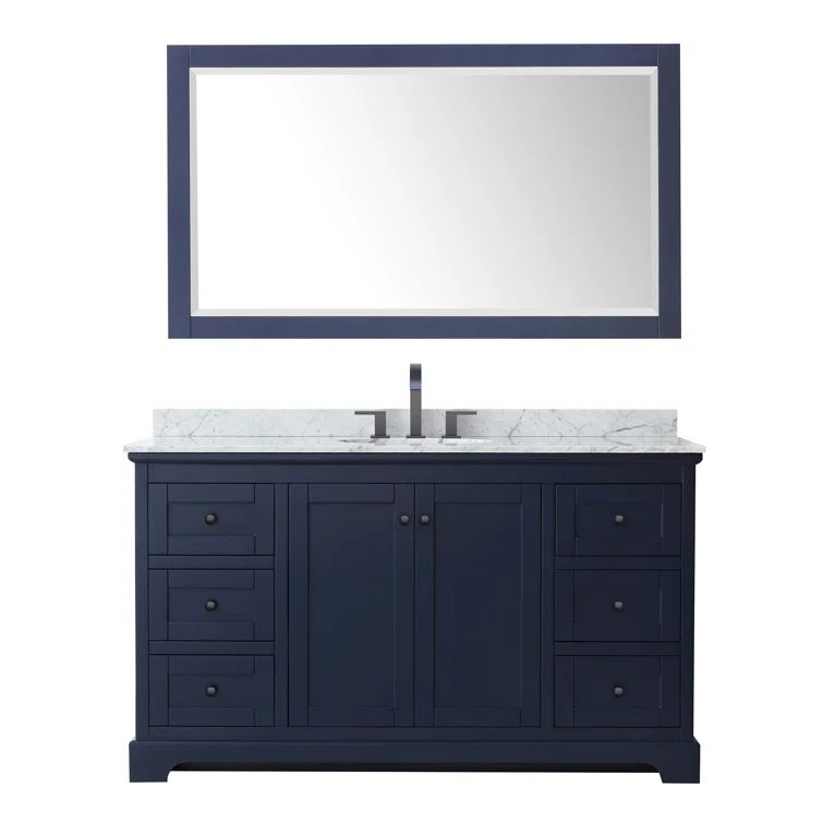 Avery 60'' Dark Blue Single Bathroom Vanity with White Carrara Marble Top