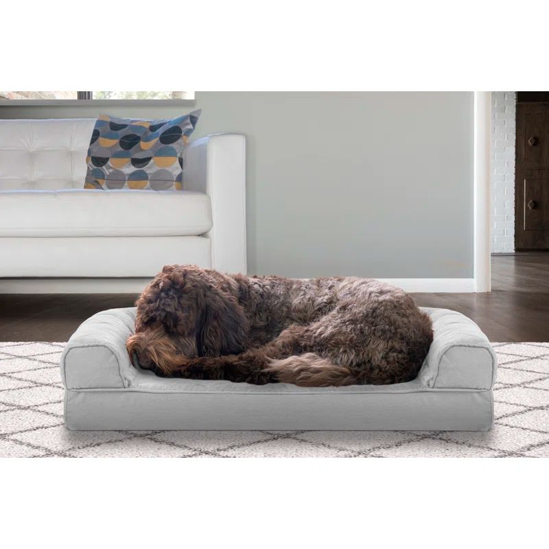Medium Silver Gray Quilted Orthopedic Cooling Gel Foam Pet Sofa Bed