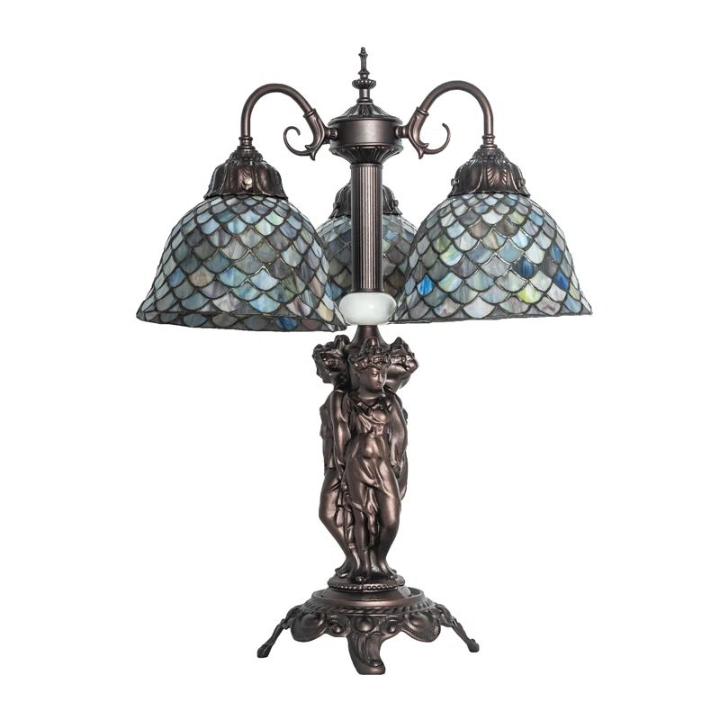 23" Mahogany Bronze Tiffany Fishscale 3-Light Table Lamp