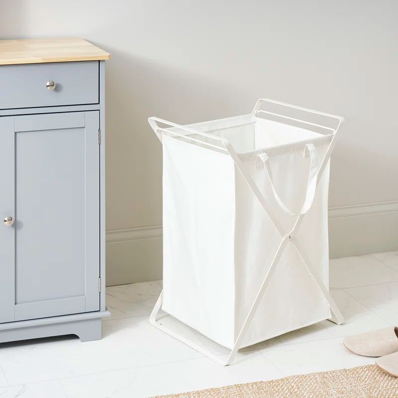 Large White Collapsible Steel Frame Laundry Hamper