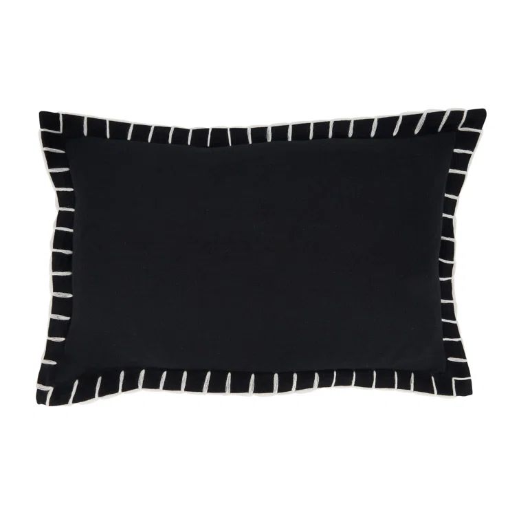 Black Cotton Chunky Whip Stitch Lumbar Pillow Cover