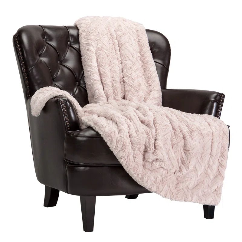 Classy Pink Reversible Faux Fur and Sherpa Throw Blanket