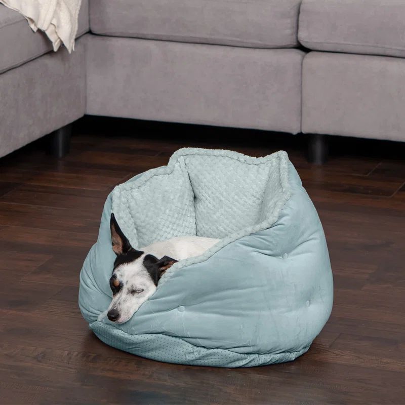 Aquamarine Small Round Polyester Pet Bed with Velvet Hug