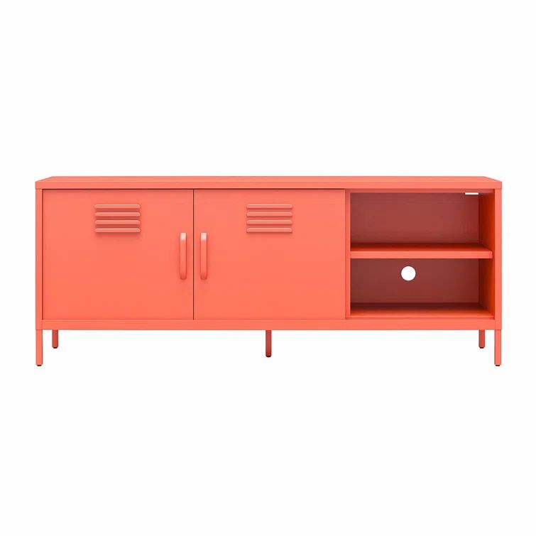 Orange Metal Locker-Style TV Stand with Sliding Doors, 60 Inches