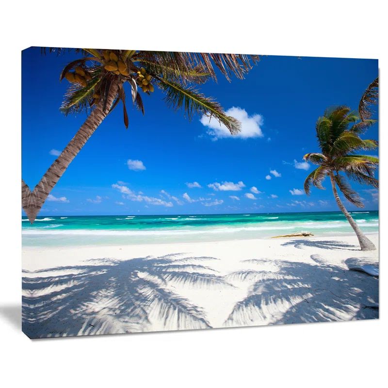 Coconut Palms Beach Landscape Canvas Print on Solid Wood Frame