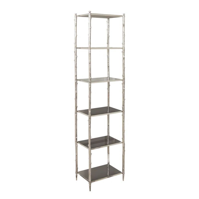 Nickel and Black Granite Tall Etagere with Six Shelves