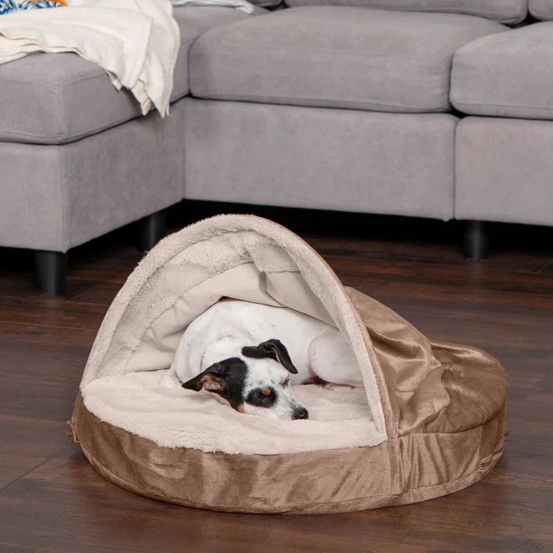 Medium Brownstone Orthopedic Wave Fur & Velvet Snuggery Pet Bed