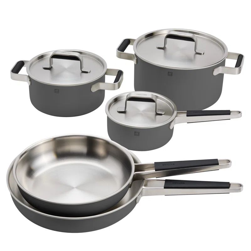 Gray 8-Piece Stainless Steel and Aluminum Cookware Set
