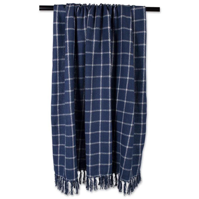 French Blue and White Cotton Sherpa Plaid Throw Blanket