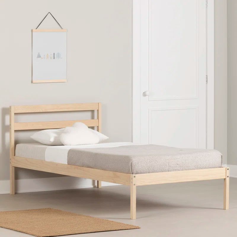 Natural Pine Twin Platform Bed with Headboard and Slats
